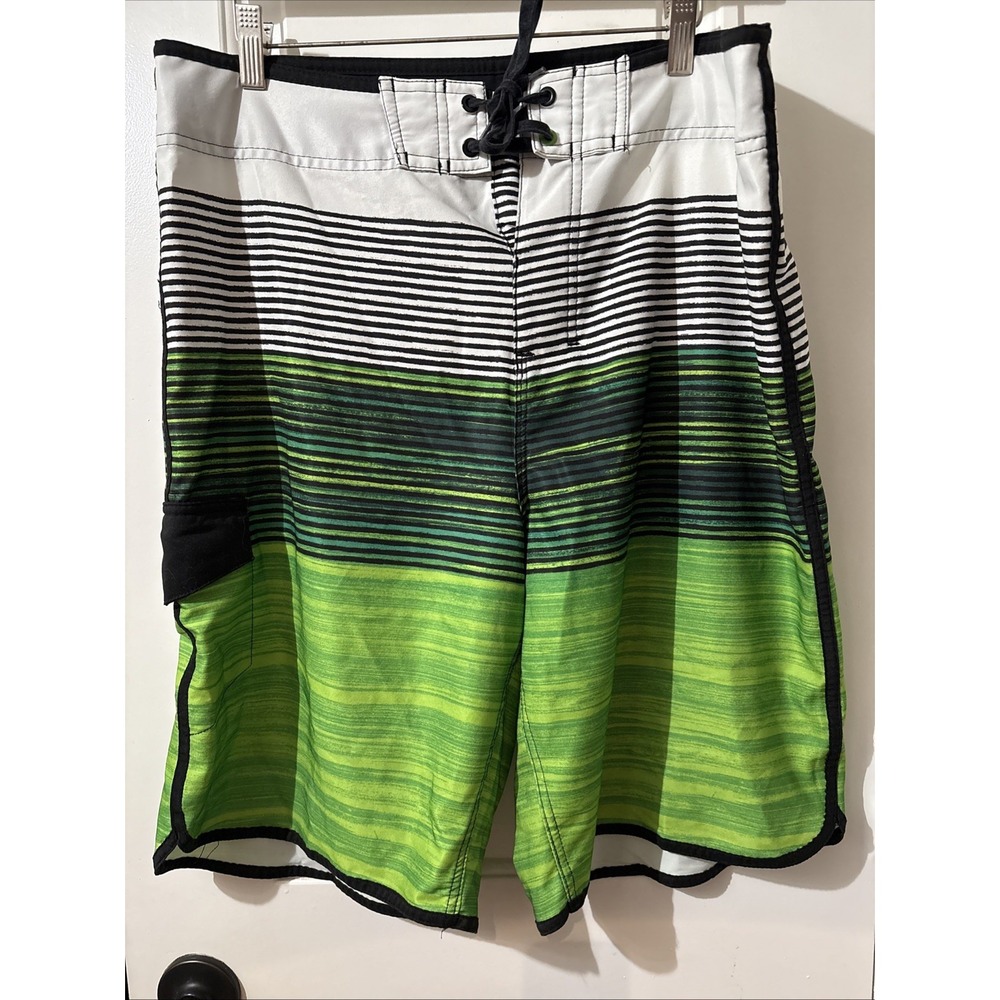 Mens Burnside Green Stripe Board Shorts Size 34